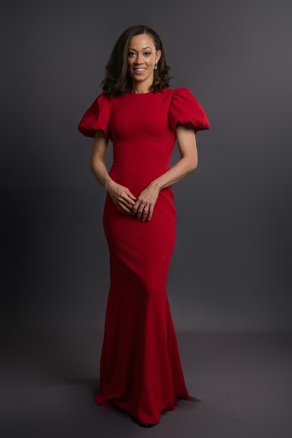 Woman in elegant red dress